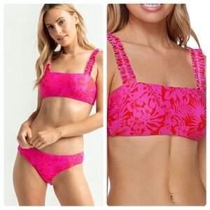 Raisins Surf Brand Pink & Red Tulum Bandeau Bikini Top